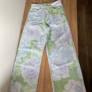 Dries Van Noten Pastel Floral Wide Leg Jeans